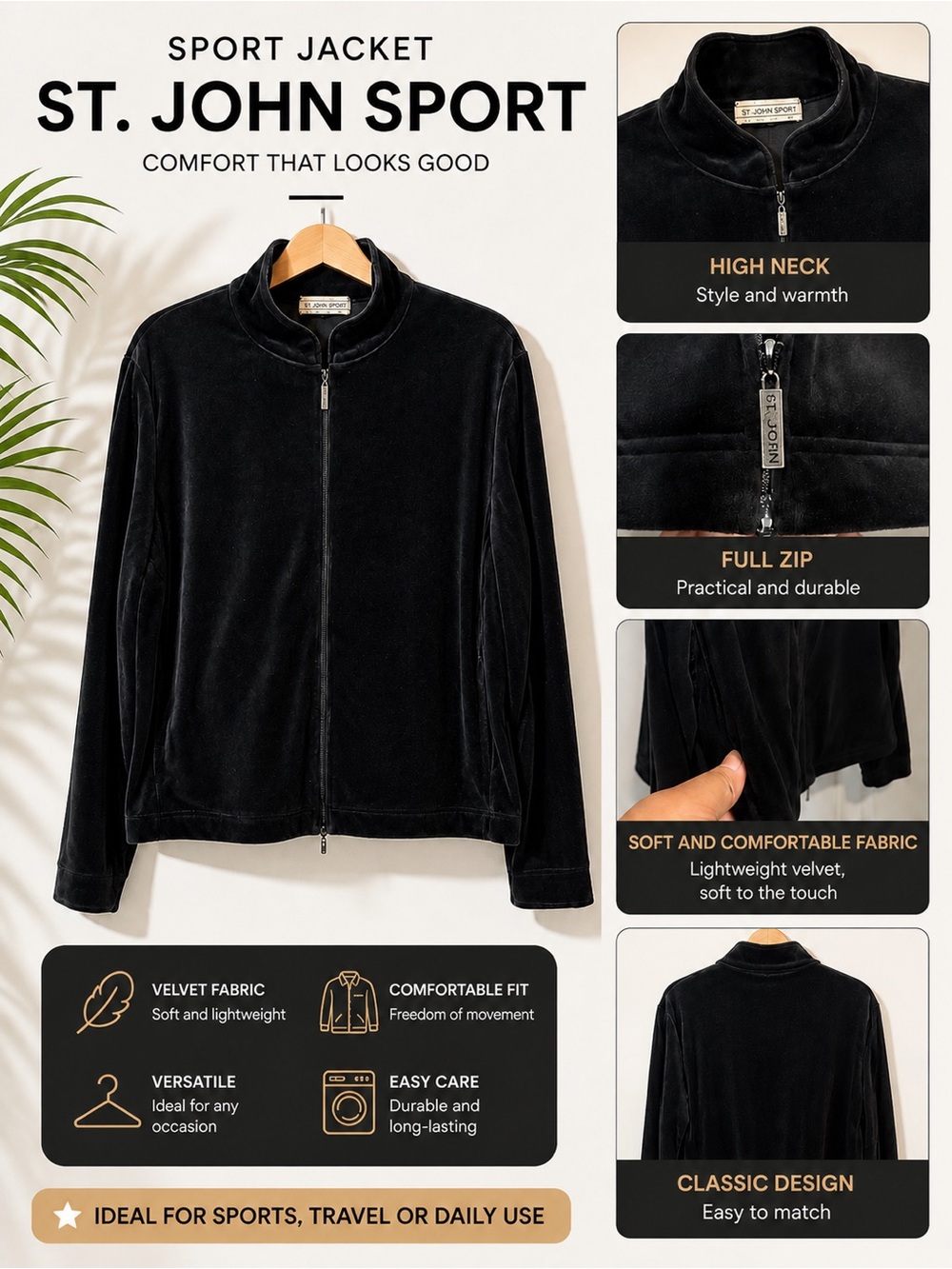 St John Sport Black Zip-Up Jacket